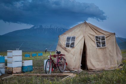 tent and bicycle