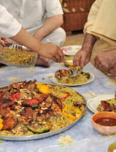 Traditional Uzbekistan cuisine on dinner table