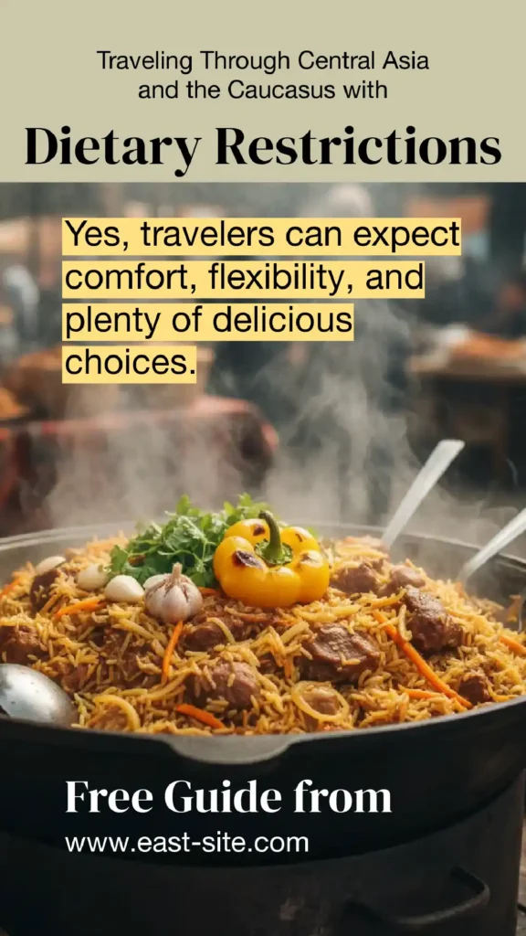 Infographic confirming travelers can visit central asia and caucasus with dietary restrictions - Image by Mafost Marketing