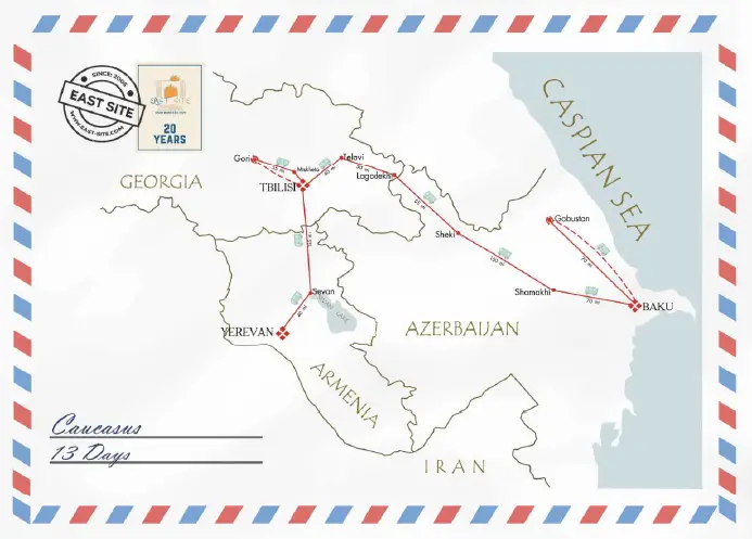 Travel Planning Map Silk Road through Caucasus 13 days@0.75x