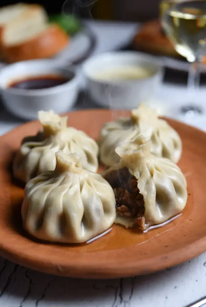 Georgian supra featuring dumplings, called Khinkali