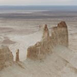 Eroded rock formations in the Bozzhyra Gorge, Mangystau region, Kazakhstan