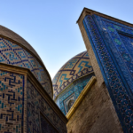 Intricate blue mosaic walls at Shah-i-Zinda in Uzbekistan