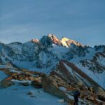 Snow-capped mountains and hiking trail near Almaty, Kazakhstan