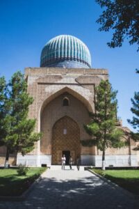 Facade of the Bibi-Khanym Mosque in Samarkand, Uzbekistan