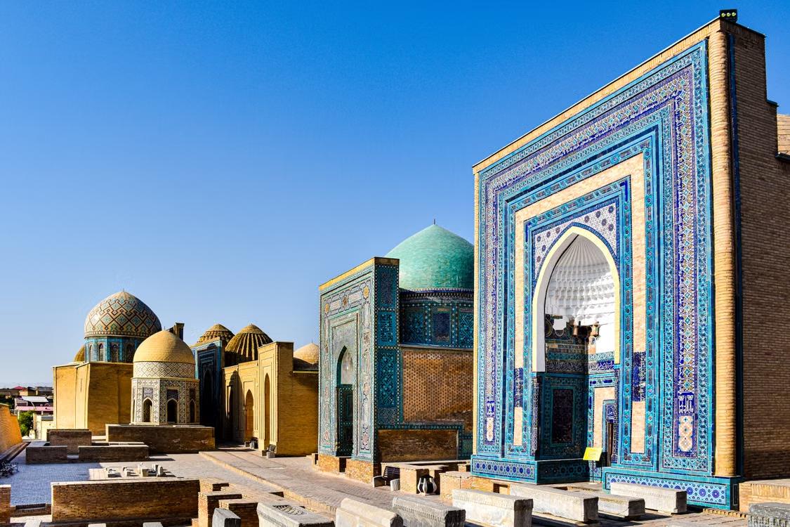 Vibrant mosaics and historic domes of the Shah-i-Zinda complex in Samarkand