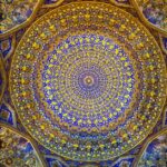 Beautifully detailed Islamic architectural ceiling in Samarkand, Uzbekistan