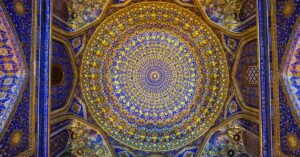 Beautifully detailed Islamic architectural ceiling in Samarkand, Uzbekistan