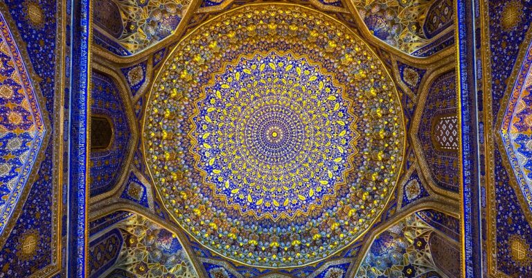 Beautifully detailed Islamic architectural ceiling in Samarkand, Uzbekistan